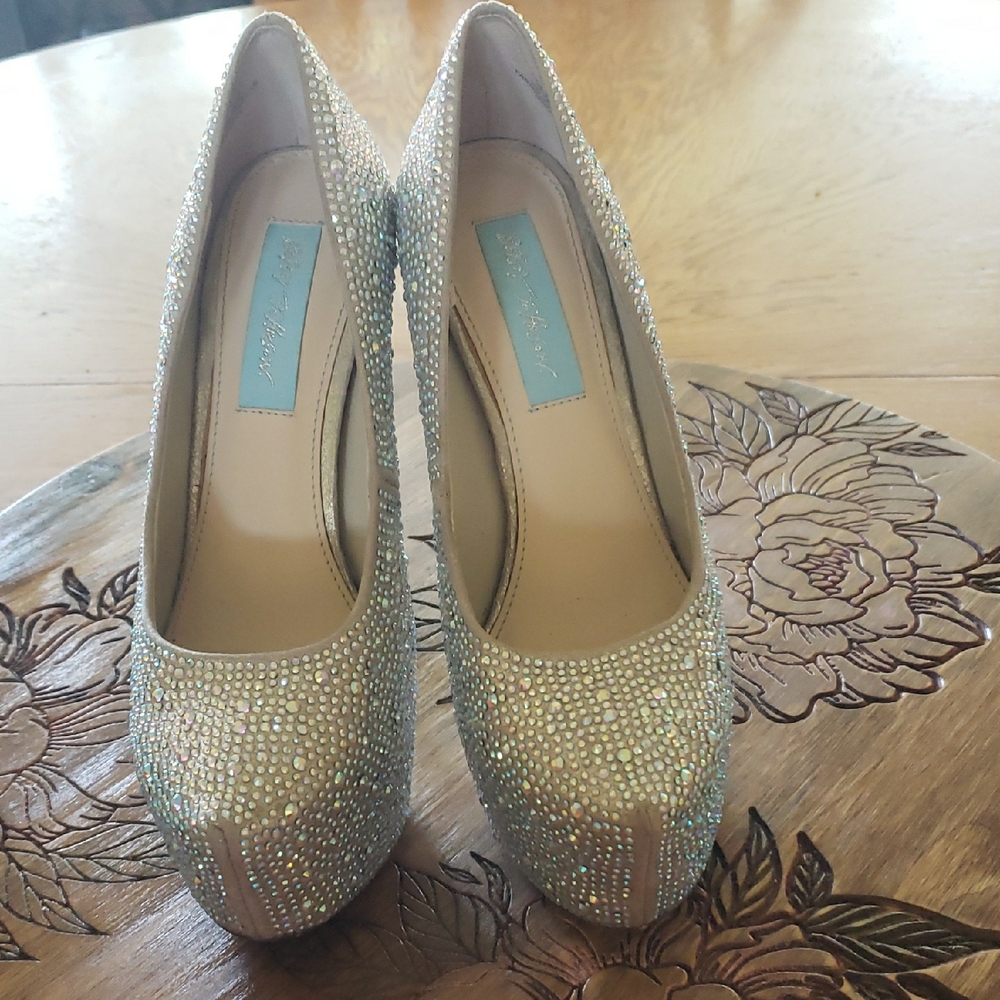 Blue by Betsey Johnson Silver Rhinestone Heels